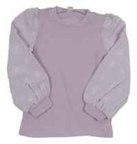 Lila tričko s balonovými rukávy s bodkami Shein