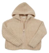 Ružový rebrovaný prepínaci chlpatý crop sveter s kapucňou Next