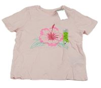 Nové - Světlerůžové tričko s květem Primark