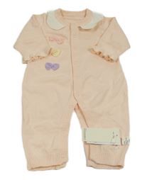 Nové - Světlerůžový úpletový overal s 3D mašlemi 