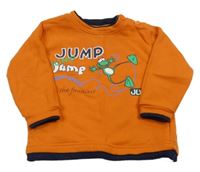 Oranžovo-tmavomodrá mikina so žábou