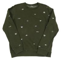 Tmavozelená mikina s obrázkami Hema