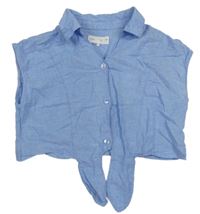 Světlemodrý halenkový propínací crop top Zara