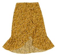Hořčicovo-čierno-biela kvetovaná dlhá sukňa Kiabi