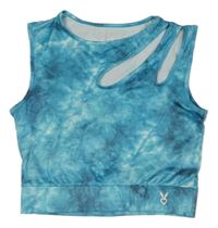 Modrý vzorovaný crop top s prestrihmi