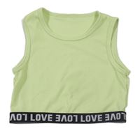 Světlezeleno-čierny rebrovaný crop top s nápismi