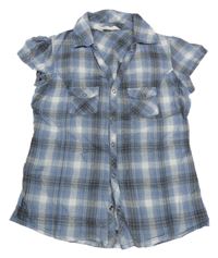 Modro-bielo-sivá kockovaná trblietavá blúzka H&M