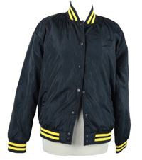 Dámský tmavomodrý šusťákový zateplený bomber s pruhy 