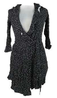 Dámske čierno-biele hviezdičkované zavinovací šaty Warehouse