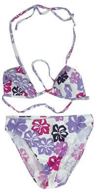 Dámske bielo-fialové kvetované dvoudílné plavky