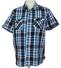 Pánska modro-čierno-biela kockovaná košeľa