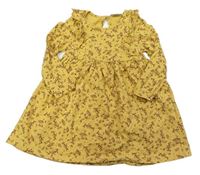 Horčicové kvetinové bavlnené šaty so cute