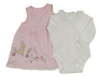 2set- světlerůžové bavlněné šaty s obrázkem+ bílé body Little nutmeg