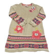 Béžovo-barevné pletené šaty s kytičkami 