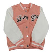 Korálovo-bílá baseballová mikina s nápisem