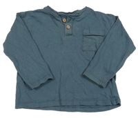 Tmavomodro-sivé tričko s vreckom a gombíkmi Zara