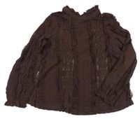 Hnědá perforovaná krajková halenka