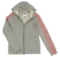 Světlešedo-růžová propínací mikina s kapucí Adidas