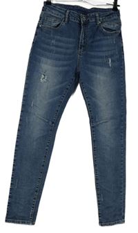 Dámske modré slim rifle s vyšúchaním