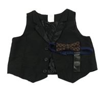 2set - Černá slavnostní vesta + hnědomodrý motýlek