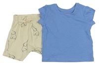 2set - Modré tričko + smetanové kraťasy se slony Primark