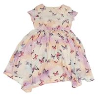 Světlerůžovo-lila šifonové šaty s motýly H&M