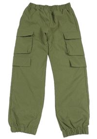 Khaki šusťákové cuff kalhoty s kapsami Shein