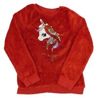 Červená chlpatá mikina s překlápěcími flitre H&M