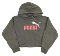 Šedá crop mikina s kapucí Puma