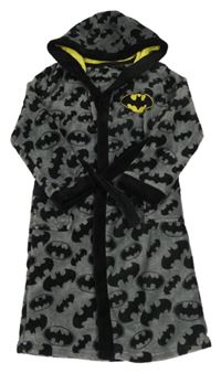 Sivo-čierny chlpatý župan s Batmanem a kapucňou