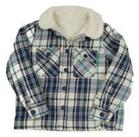 Bielo-tmavomodrá kockovaná zateplená košeľová bunda Nutmeg