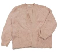 Světlerůžový pleteno/chlupatý pletený cardigan Next