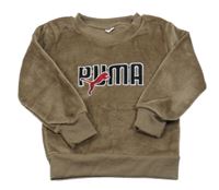 Hnedošedé á rebrovaná plyšová tepláková mikina s logom PUMA