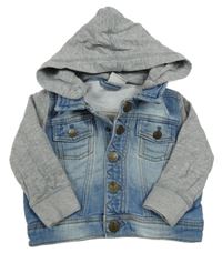 Modrá rifľová bunda s mikinovymi rukávy a kapucňou Topolino