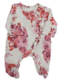 Bielo-ružový kvetovaný overal s volánem Shein