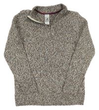 Bílo-modro-rezavý melírovaný svetr se stojáčkem C&A