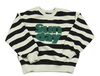 Smetanovo-čierna pruhovaná mikina s nápisom