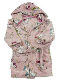 Světlerůžový chlupatý župan s jednorožci a kapucí V by Very