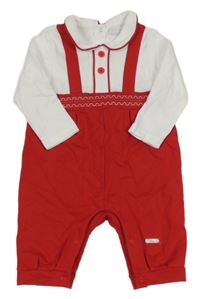 Bielo-červený teplákový overal s golierikom