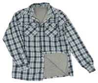 Tmavo-světlemodro-bílá kostkovaná podšitá košilová bunda s nápisem Yigga