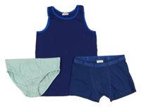 3set - tmavomodrý nátělník + tmaovmodré boxerky +mentolové slipy 