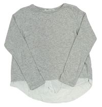 Sivý ľahký sveter s korálkami a halenkovou vsadkou H&M