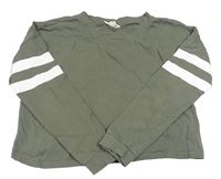 Khaki crop tričko s pruhmi H&M