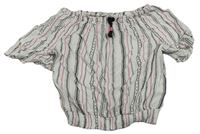 Bílo-černo-růžová pruhovaná crop halenka H&M