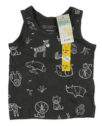Tmavošedé tílko se zvířátky Primark