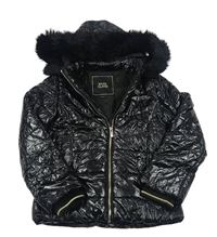 Čierna šušťáková prešívaná leská zimná bunda s kapucňou River Island