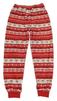 Červeno-bílé vzorované plyšové kalhoty s vánočním motivem Primark