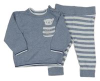 2set - Modrý svetr s medvídkem + modro-světlemodré pruhované kalhoty Mothercare