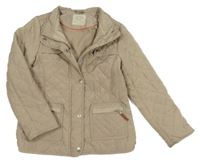 Béžová šusťáková prošívaná zateplená bunda 