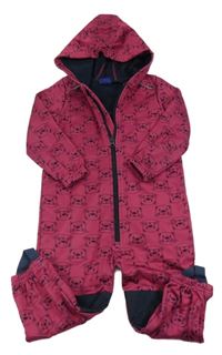 Tmavorůžovo-tmavomodrá softshellová kombinéza so zvieratkami a kapucňou Lupilu